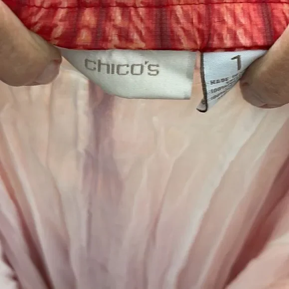 𝅺CHICOS size 1 Crinkle Maxi Skirt Orange Ombre Tie Dye Stripe Gauze M Medium - Picture 3 of 3